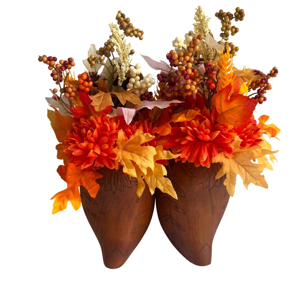 Vintage Hand Carved Wooden Dutch Clogs Decor Set of Two Wall Hanging
